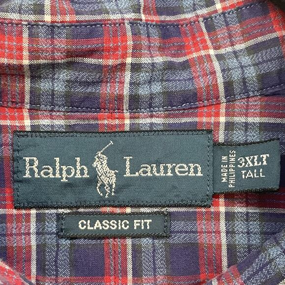 Vintage Ralph Lauren Shirt Mens 3XLT Plaid Classic Fit Button Down Blue Label - Picture 3 of 11